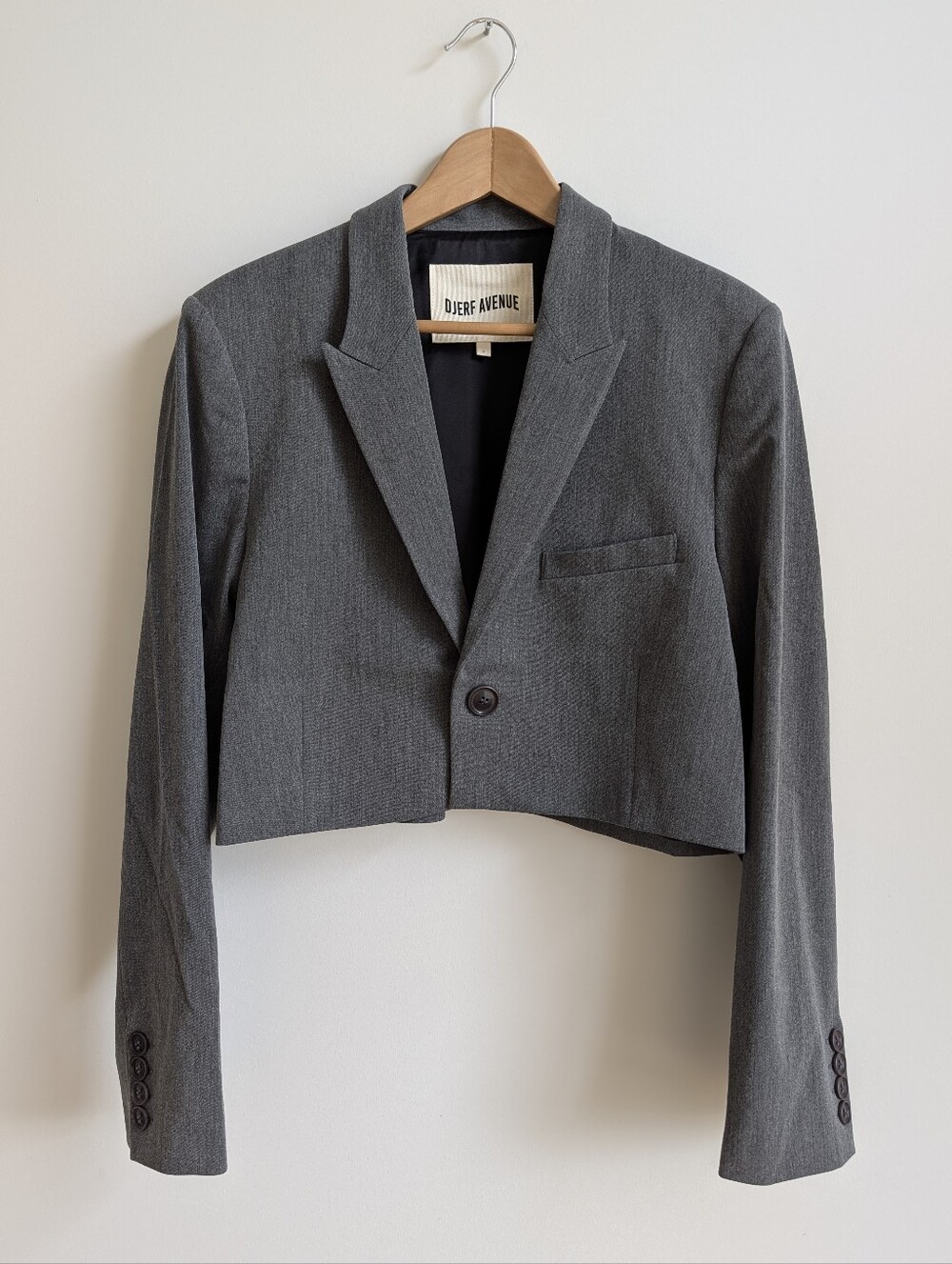 Djerf Avenue Large Cropped Grey Single Button Blazer Jacket Made In Portugal